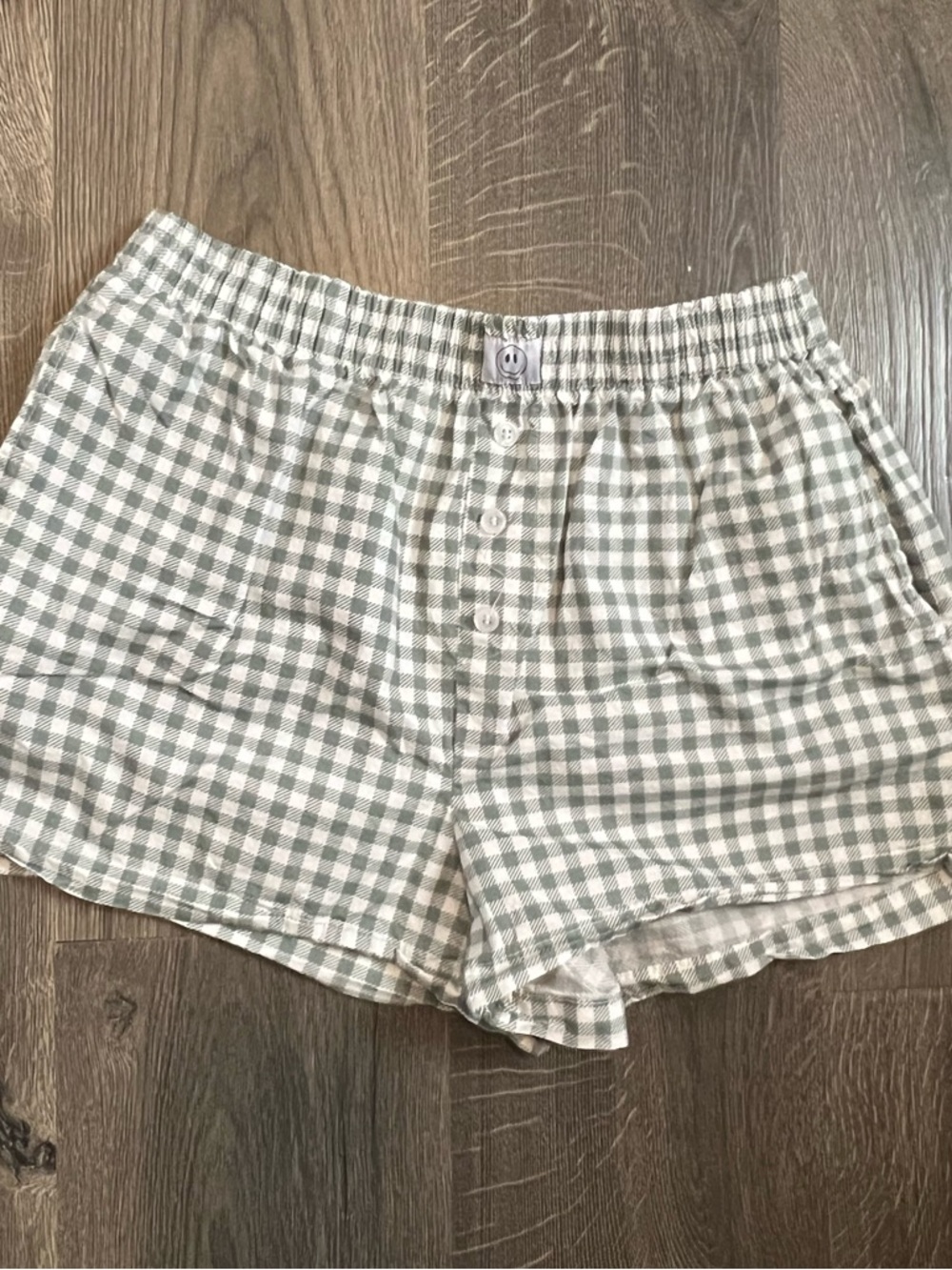 Gingham Elastic Waist Women’s Shorts - Light Gray